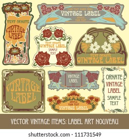 vector vintage items: label art nouveau