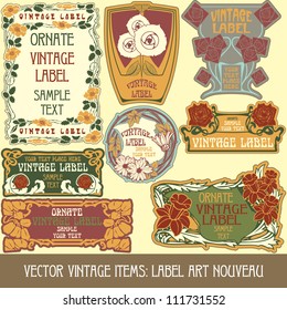 vector vintage items: label art nouveau