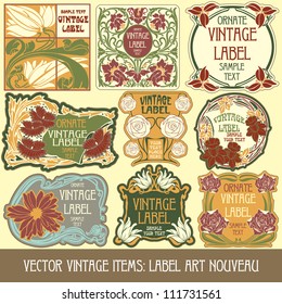 vector vintage items: label art nouveau