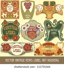 vector vintage items: label art nouveau