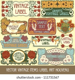 vector vintage items: label art nouveau