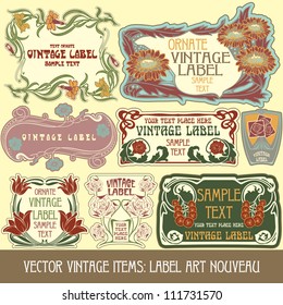 vector vintage items: label art nouveau