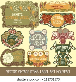 vector vintage items: label art nouveau