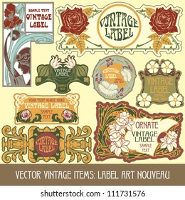 vector vintage items: label art nouveau