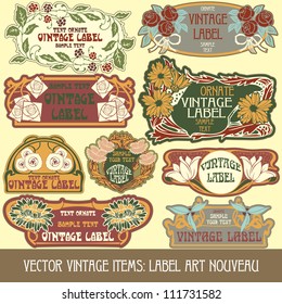 vector vintage items: label art nouveau