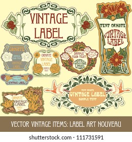 vector vintage items: label art nouveau