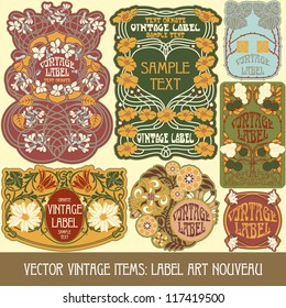 vector vintage items: label art nouveau