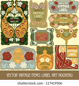 vector vintage items: label art nouveau