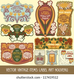 vector vintage items: label art nouveau