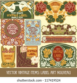 vector vintage items: label art nouveau