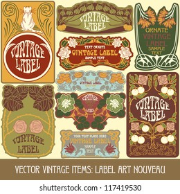 vector vintage items: label art nouveau