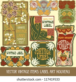 vector vintage items: label art nouveau