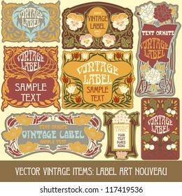 vector vintage items: label art nouveau