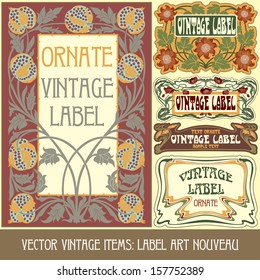 vector vintage items: label art nouveau