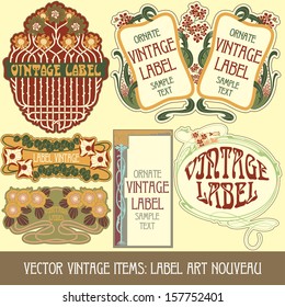 vector vintage items: label art nouveau