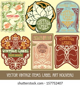 vector vintage items: label art nouveau