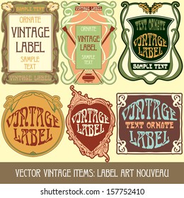 vector vintage items: label art nouveau