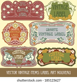 vector vintage items: label Art Nouveau