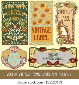 vector vintage items: label Art Nouveau