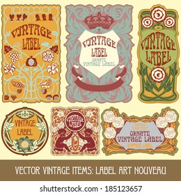 vector vintage items: label Art Nouveau