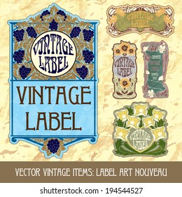 vector vintage items: label Art Nouveau