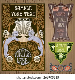 vector vintage items: label art nouveau