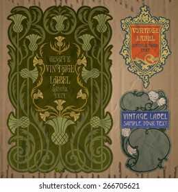 vector vintage items: label art nouveau