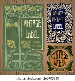 vector vintage items: label art nouveau