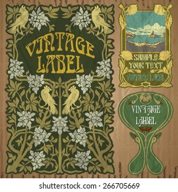 vector vintage items: label art nouveau