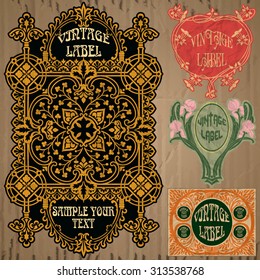 vector vintage items: label art nouveau