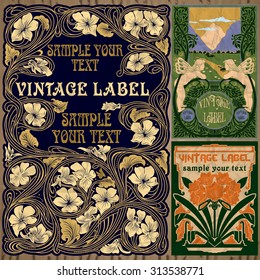 vector vintage items: label art nouveau