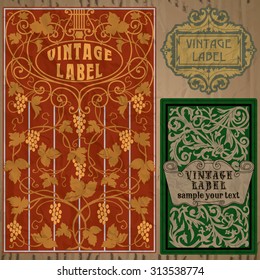 vector vintage items: label art nouveau