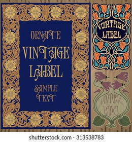 vector vintage items: label art nouveau