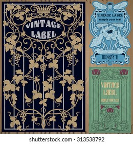 vector vintage items: label art nouveau