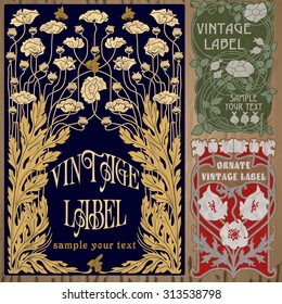 vector vintage items: label art nouveau