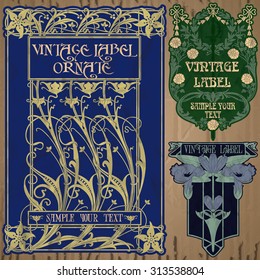 vector vintage items: label art nouveau