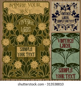 vector vintage items: label art nouveau