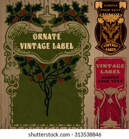 vector vintage items: label art nouveau