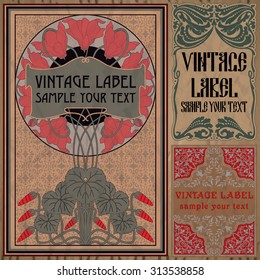 vector vintage items: label art nouveau