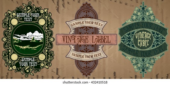 vector vintage items: label art nouveau