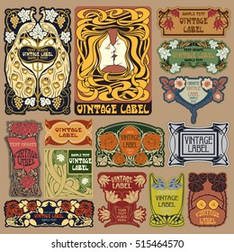 vector vintage items: label Art Nouveau