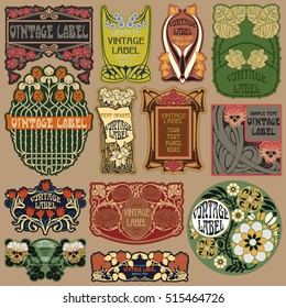 vector vintage items: label Art Nouveau