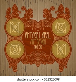 vector vintage items: label Art Nouveau