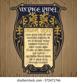 vector vintage items: label Art Nouveau