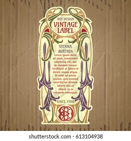 vector vintage items: label Art Nouveau