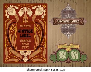 vector vintage items: label Art Nouveau