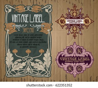 vector vintage items: label Art Nouveau