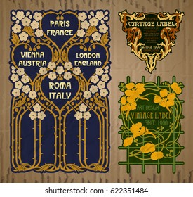 vector vintage items: label Art Nouveau