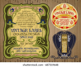vector vintage items: label Art Nouveau
