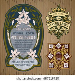 vector vintage items: label Art Nouveau